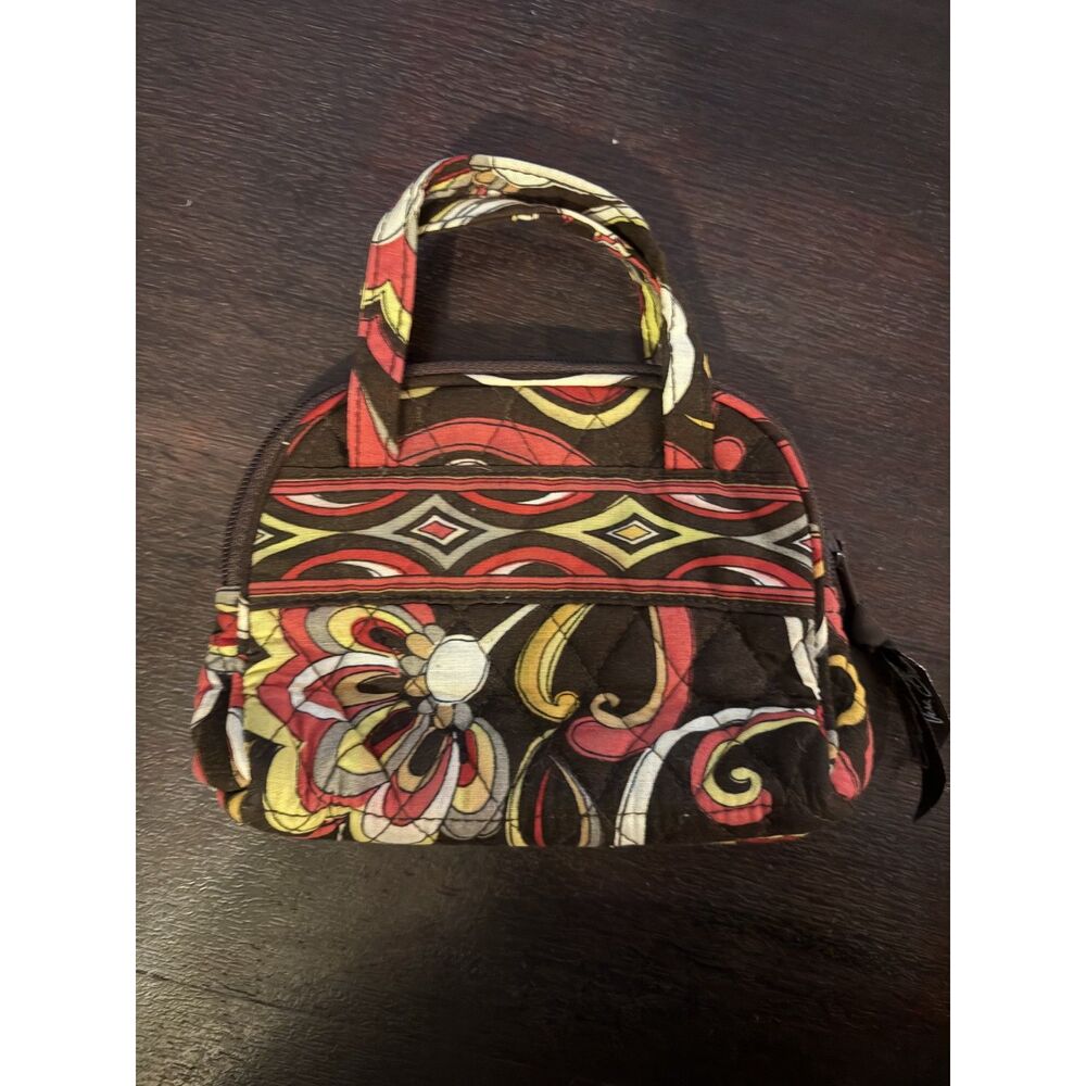 Vera Bradley Retired Puccini Mini Coin Purse / Micro Bag Floral Brown Red Yellow - Picture 7 of 13
